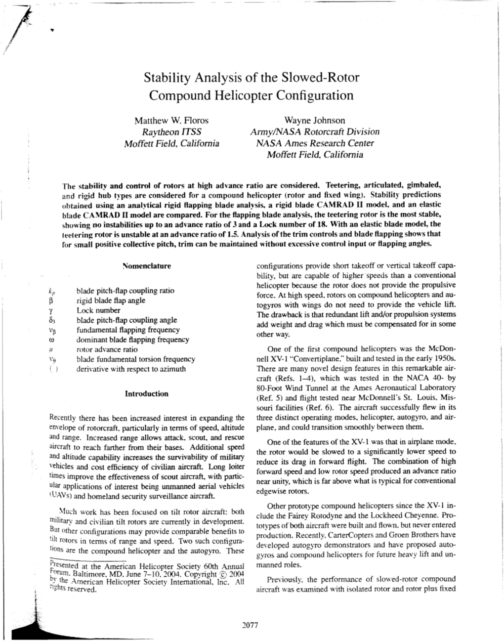 Stability Analysis of the Slowed-Rotor Compound Helicopter Configuration