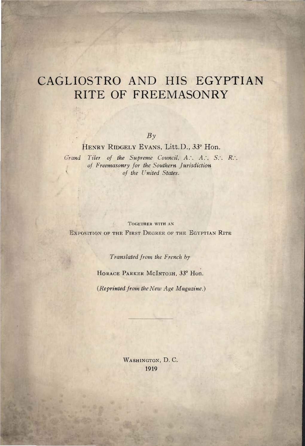 Cagliostro and His Egyptian Rite of Freemasonry