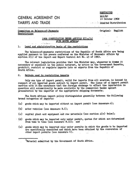 GENERAL AGREEMENT on 14 October 1968 TARIFFS and TRADE Limited Distribution