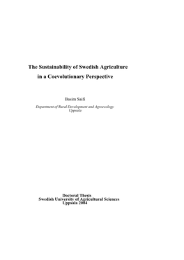 The Sustainability of Swedish Agriculture in a Coevolutionary Perspective