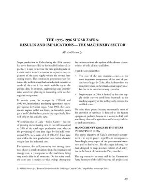 The 1995-1996 Sugar Zafra: Results and Implications—The Machinery Sector
