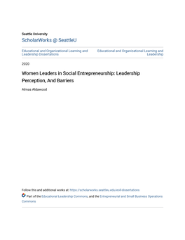 Women Leaders in Social Entrepreneurship: Leadership Perception, and Barriers