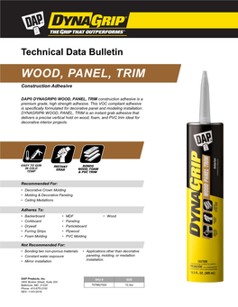 WOOD, PANEL, TRIM Construction Adhesive