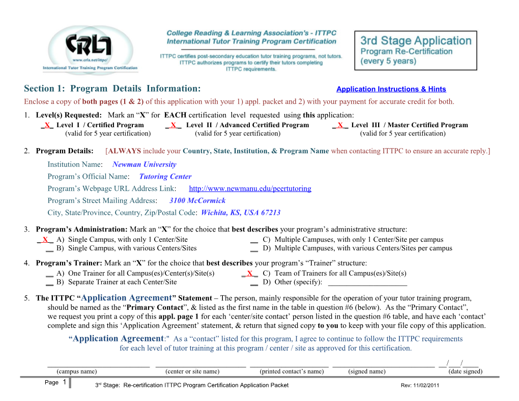 Section 1: Program Details Information: Application Instructions & Hints