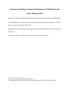 Symmetry-Breaking Actuation Mechanism for Soft Robotics and Active Metamaterials