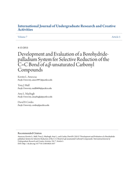 Development and Evaluation of a Borohydride- Palladium System for Selective Reduction of the C=C Bond of Α,Β-Unsaturated Carbonyl Compounds Kerstin L