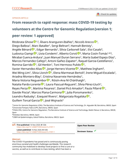 Mass COVID-19 Testing by Volunteers at the Centre for Genomic Regulation [Version 1; Peer Review: 1 Approved]