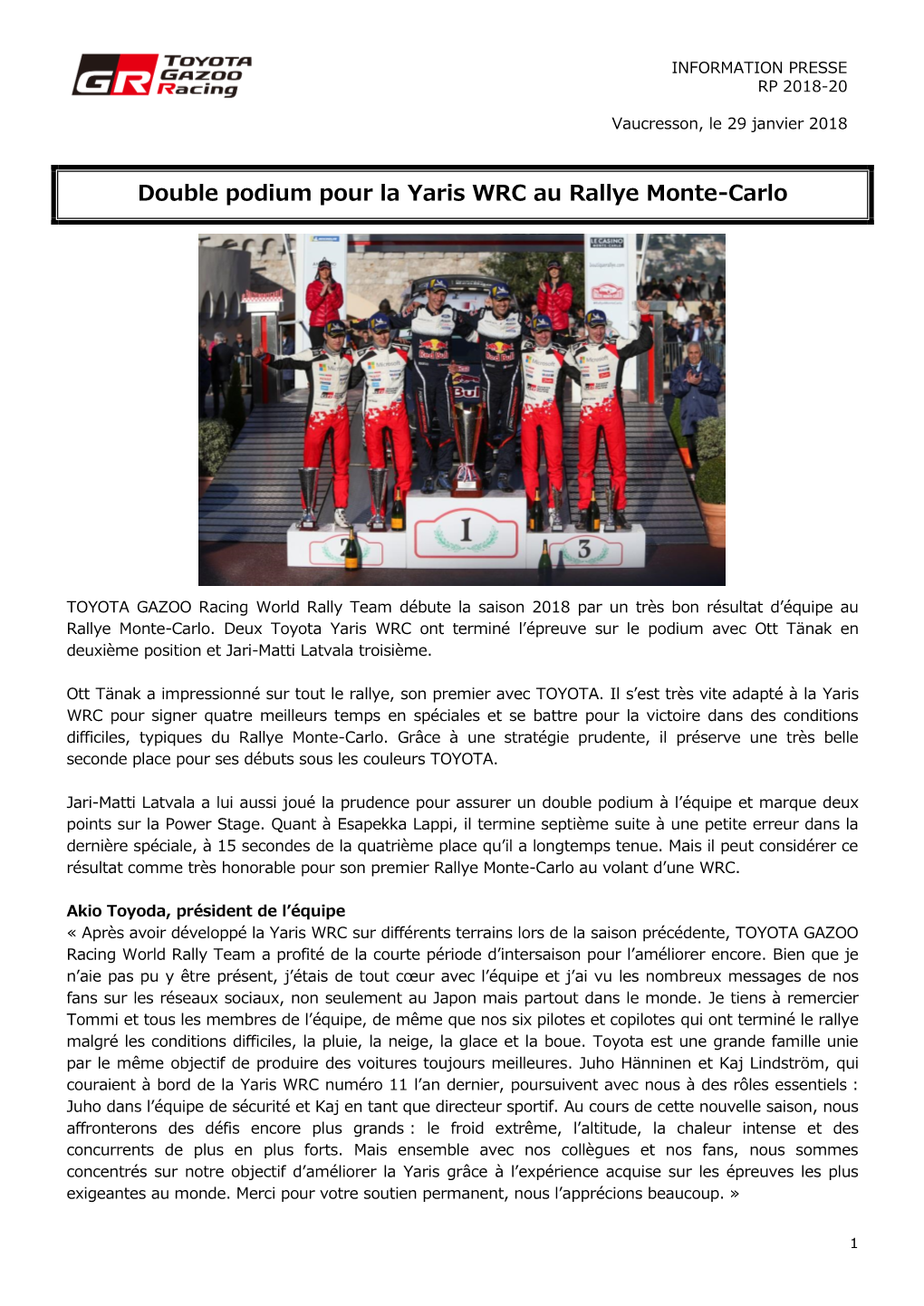 Double Podium Pour La Yaris WRC Au Rallye Monte-Carlo