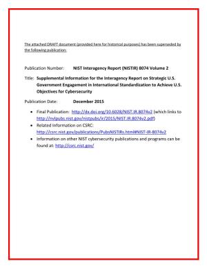 Draft NISTIR 8074 Vol. 2, Supplemental Information for The
