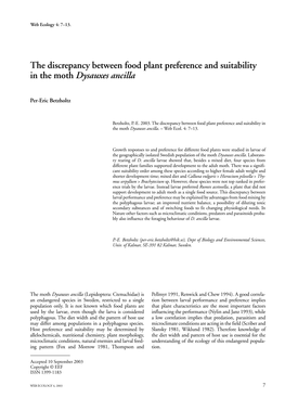 The Discrepancy Between Food Plant Preference and Suitability in the Moth Dysauxes Ancilla