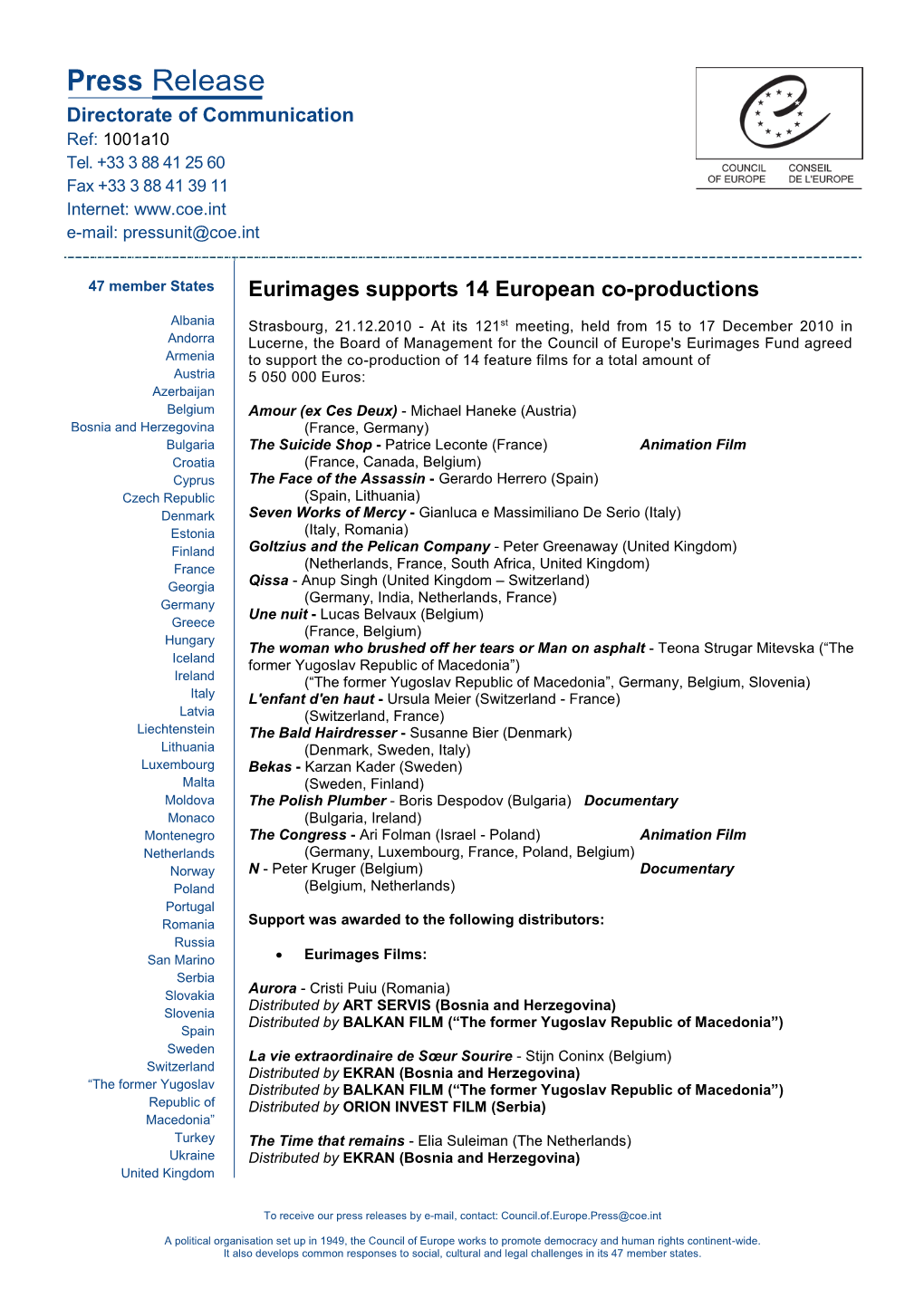 Eurimages Supports 14 European Co-Productions