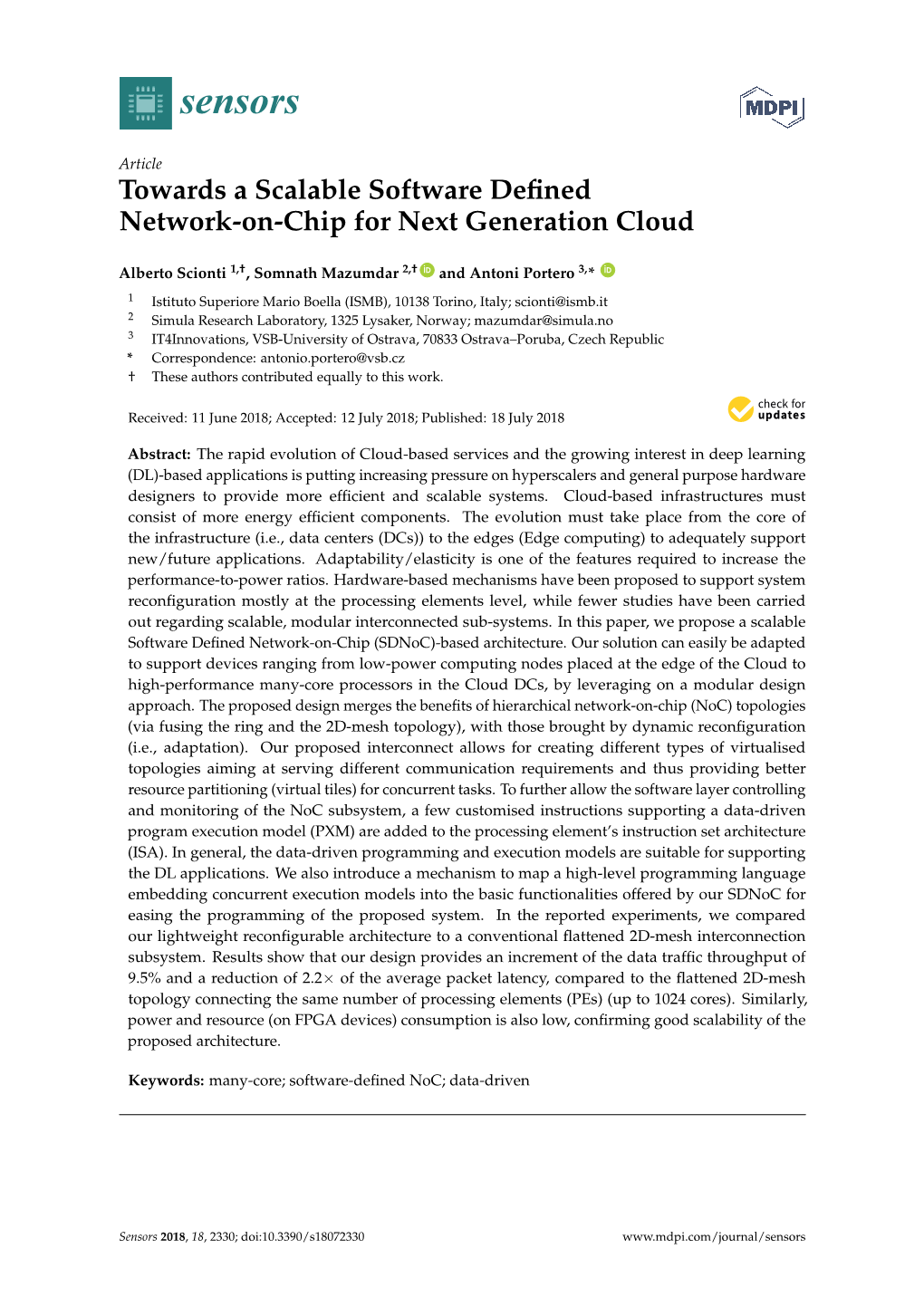 Towards a Scalable Software Defined Network-On-Chip for Next Generation Cloud