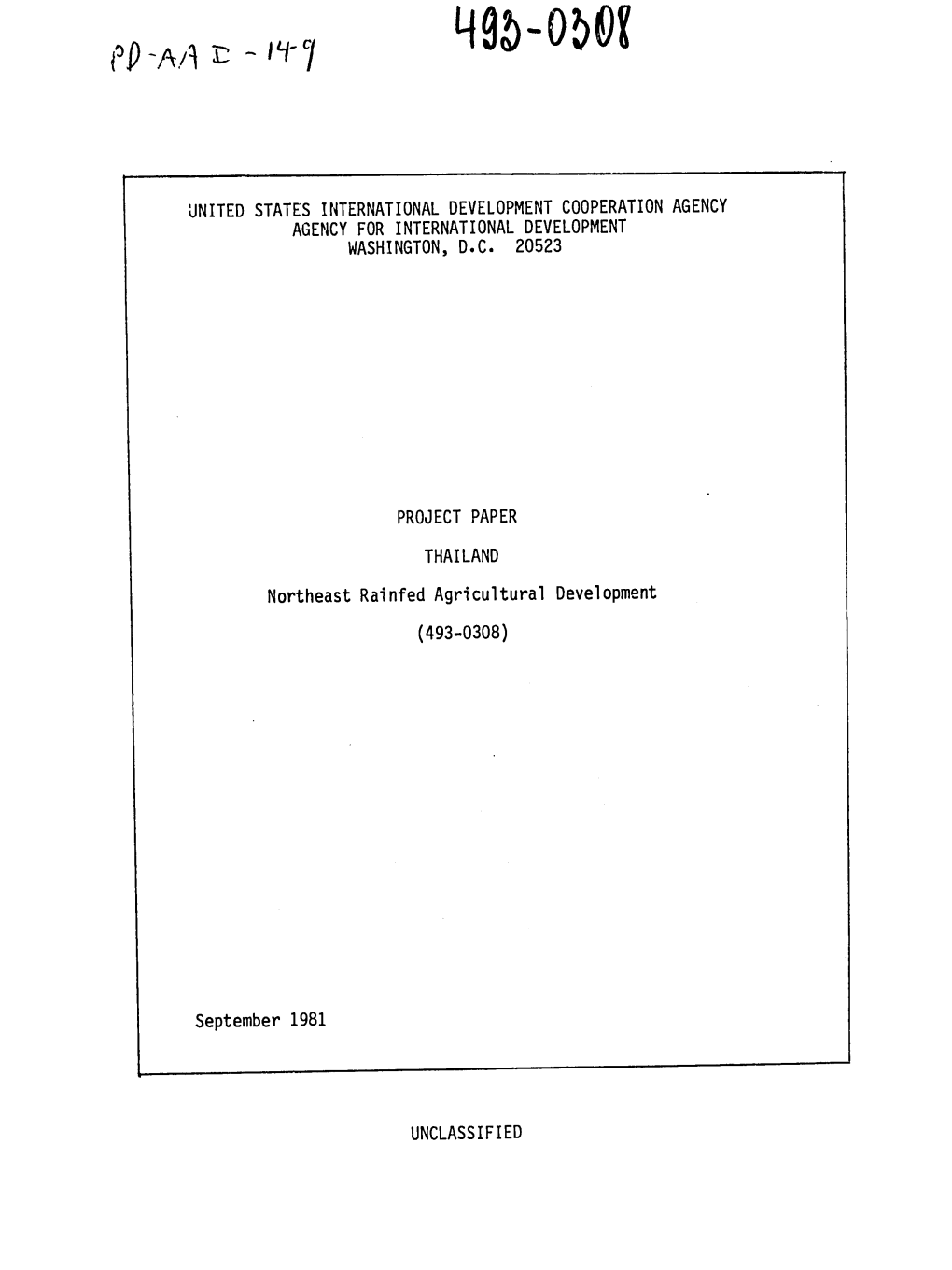 United States International Development Cooperation Agency Agency for International Development Washington, D.C