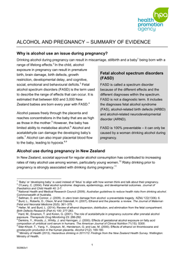 Alcohol and Pregnancy – Summary of Evidence