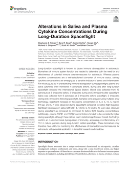 Alterations in Saliva and Plasma Cytokine Concentrations During Long-Duration Spaceﬂight