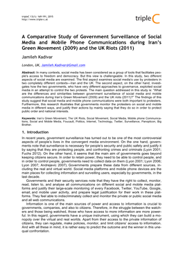 A Comparative Study of Government Surveillance of Social Media and Mobile Phone Communications During Iran’S Green Movement (2009) and the UK Riots (2011)