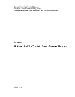 Motives of a Film Tourist - Case: Game of Thrones