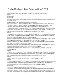 Eddie Durham Jazz Celebration 2019 Transcript