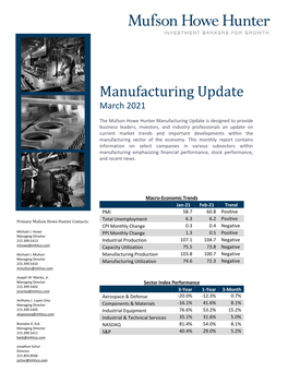 Manufacturing Update March 2021