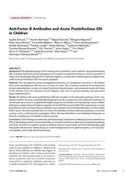 Anti-Factor B Antibodies and Acute Postinfectious GN in Children