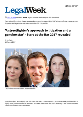 'A Streetfighter's Approach to Litigation and a Genuine Star' - Stars at the Bar 2017 Revealed