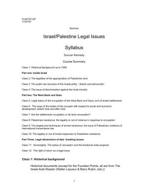 Duncan Kennedy, Harvard Law School, Israel/Palestine Legal Issues, Fall 2007