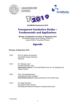 Transparent Conductive Oxides – Fundamentals and Applications Agenda