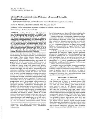 Globoid Cell Leukodystrophy: Deficiency of Lactosyl Ceramide