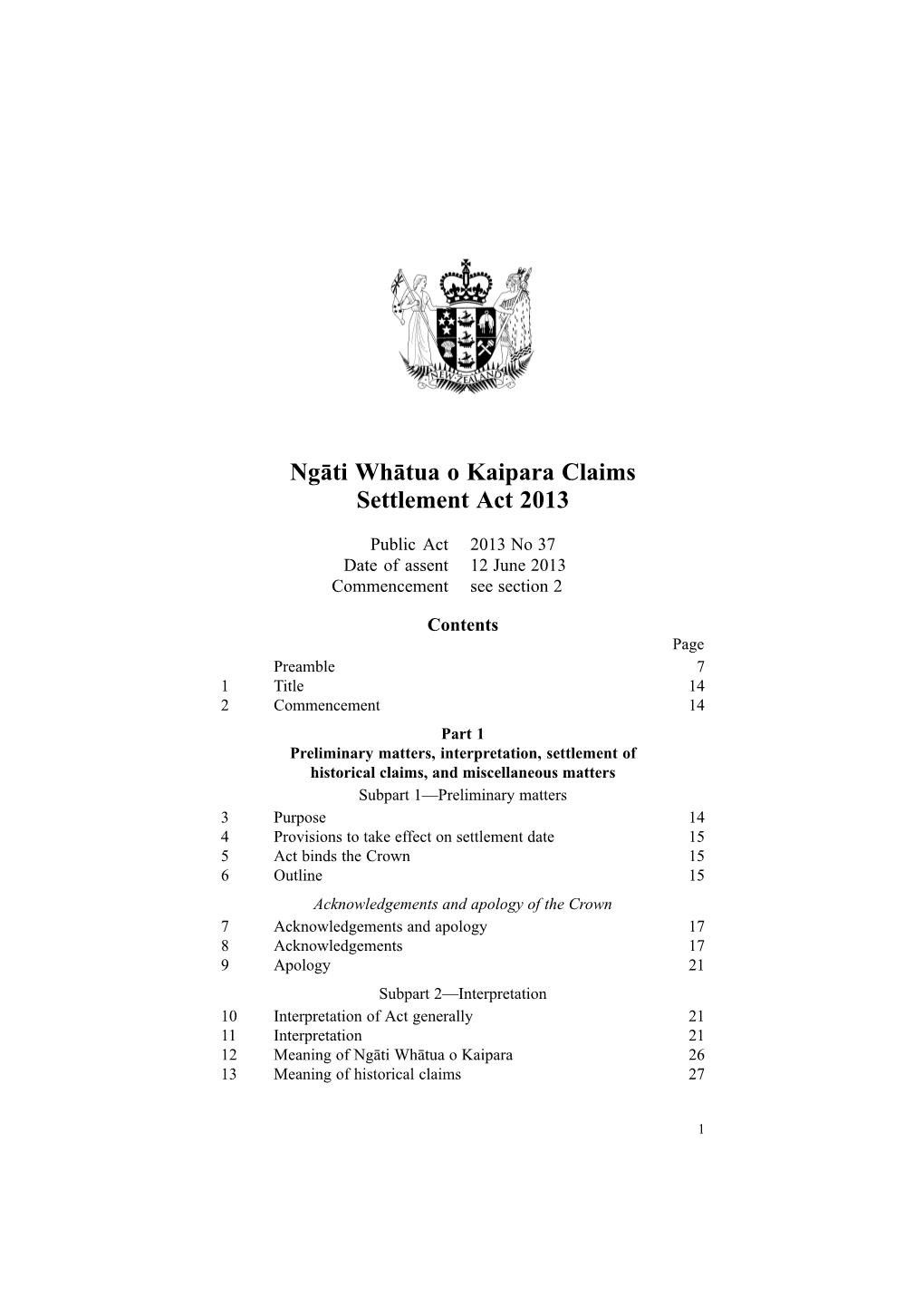 Ngāti Whātua O Kaipara Claims Settlement Act 2013