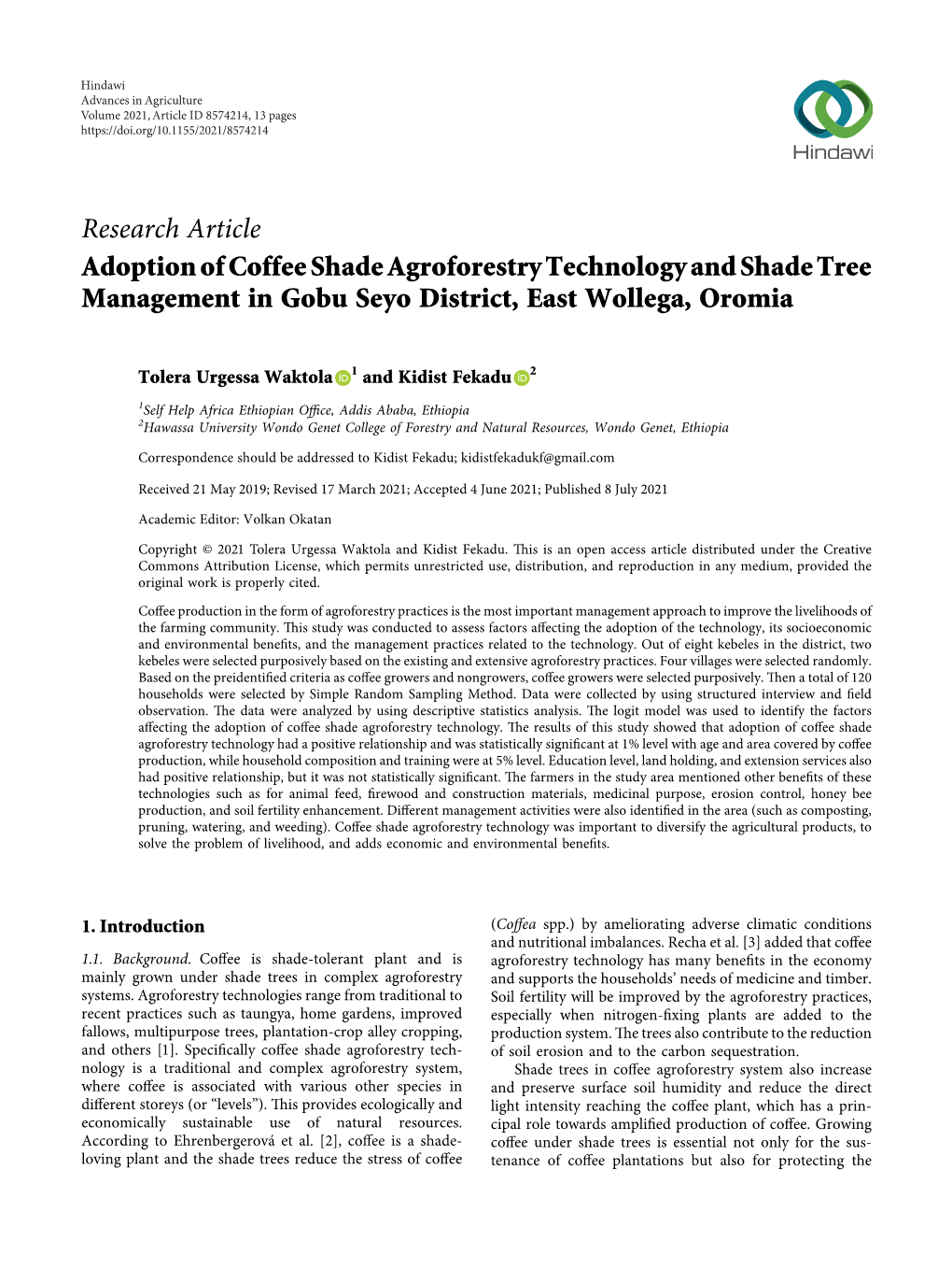 Adoption of Coffee Shade Agroforestry Technology and Shade Tree