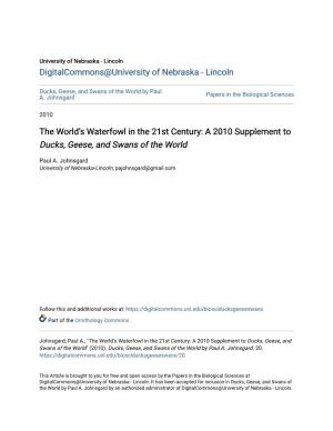 A 2010 Supplement to Ducks, Geese, and Swans of the World
