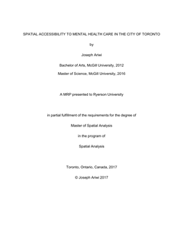 Spatial Accessibility to Mental Health Care in the City of Toronto