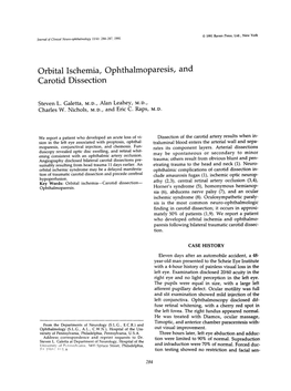 Orbital Ischemia, Ophthalmoparesis, and Carotid Dissection