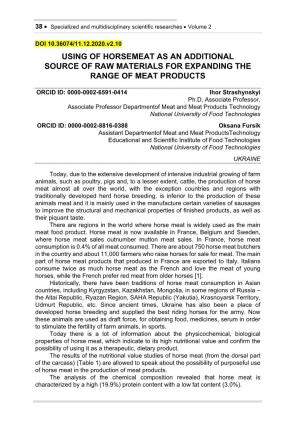 Using of Horsemeat As an Additional Source of Raw Materials for Expanding the Range of Meat Products