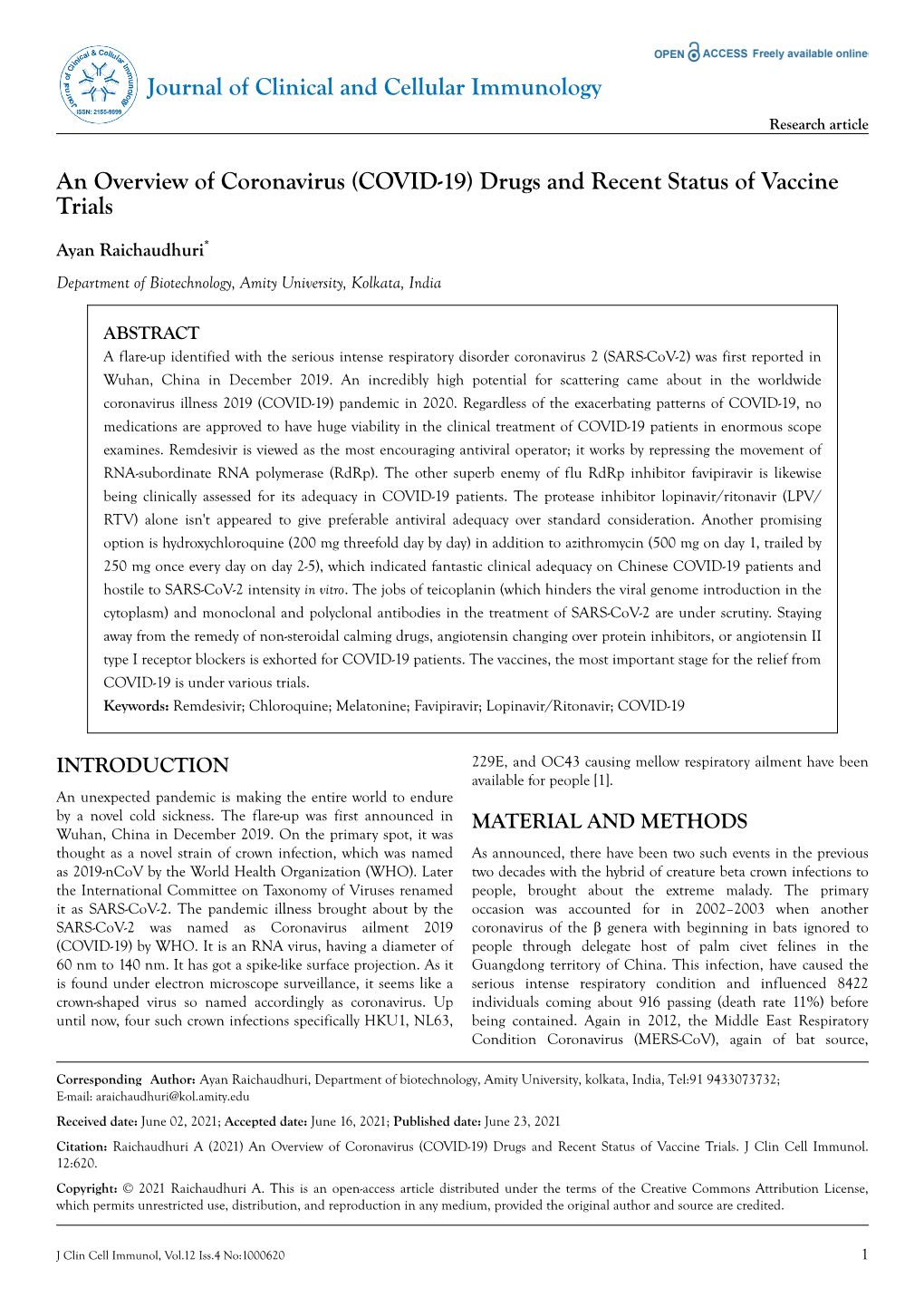 An Overview of Coronavirus (COVID-19) Drugs and Recent Status of Vaccine Trials