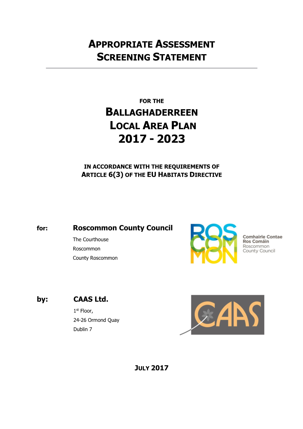 Ballaghaderreen Local Area Plan 2017 - 2023