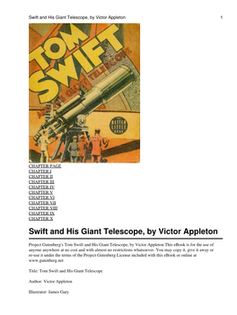 Tom Swift and His Giant Telescope, by Victor Appleton This Ebook Is for the Use of Anyone Anywhere at No Cost and with Almost No Restrictions Whatsoever