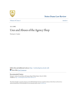 Uses and Abuses of the Agency Shop Norman L