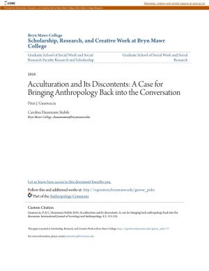 Acculturation and Its Discontents: a Case for Bringing Anthropology Back Into the Conversation Peter J