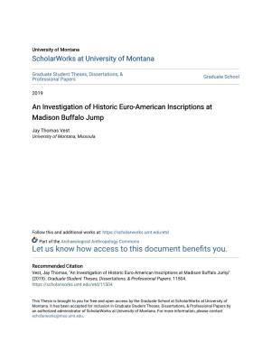 An Investigation of Historic Euro-American Inscriptions at Madison Buffalo Jump