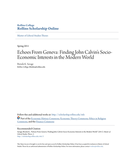 Finding John Calvin's Socio-Economic Interests in The