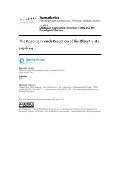 The Ongoing French Reception of the Objectivists