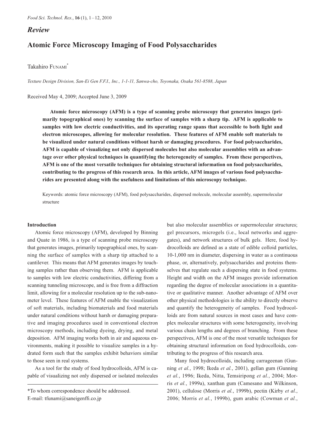 Review Atomic Force Microscopy Imaging of Food Polysaccharides