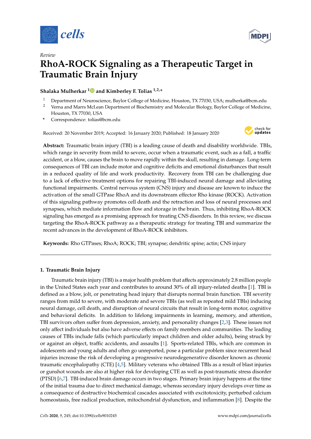 Rhoa-ROCK Signaling As a Therapeutic Target in Traumatic Brain Injury