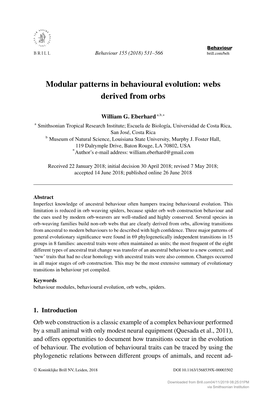 Modular Patterns in Behavioural Evolution: Webs Derived from Orbs