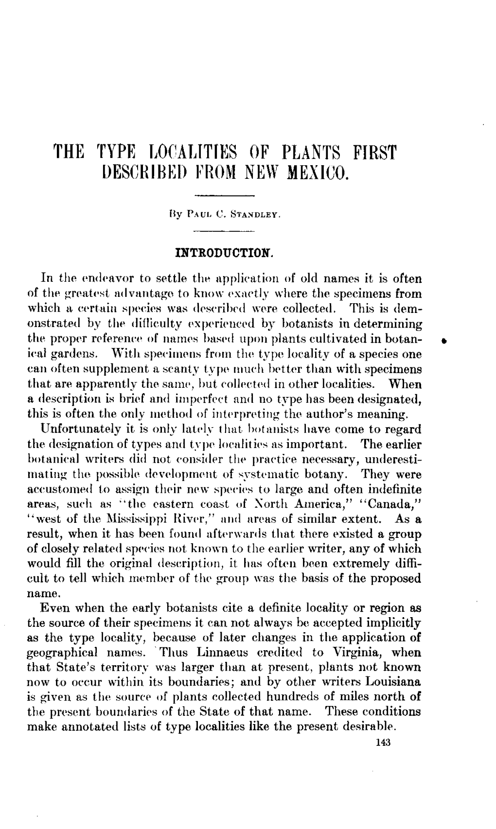 The Type Localities of Plants First Described from New