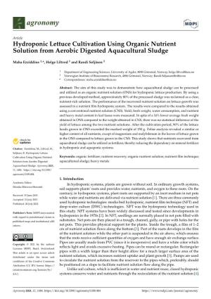 Hydroponic Lettuce Cultivation Using Organic Nutrient Solution from Aerobic Digested Aquacultural Sludge
