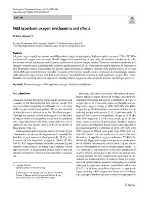 Mild Hyperbaric Oxygen: Mechanisms and Efects