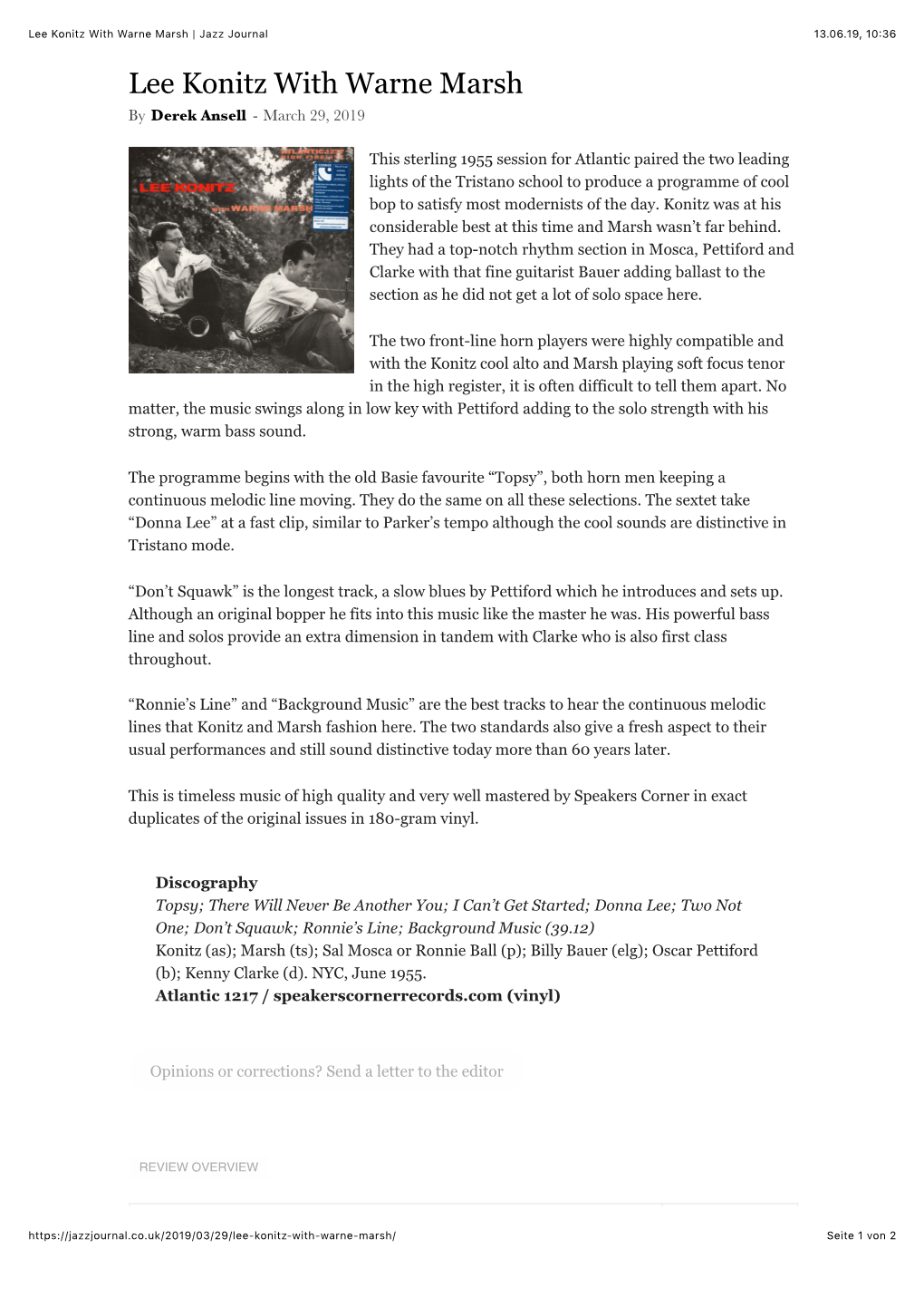 Lee Konitz with Warne Marsh | Jazz Journal 13.06.19, 10�36