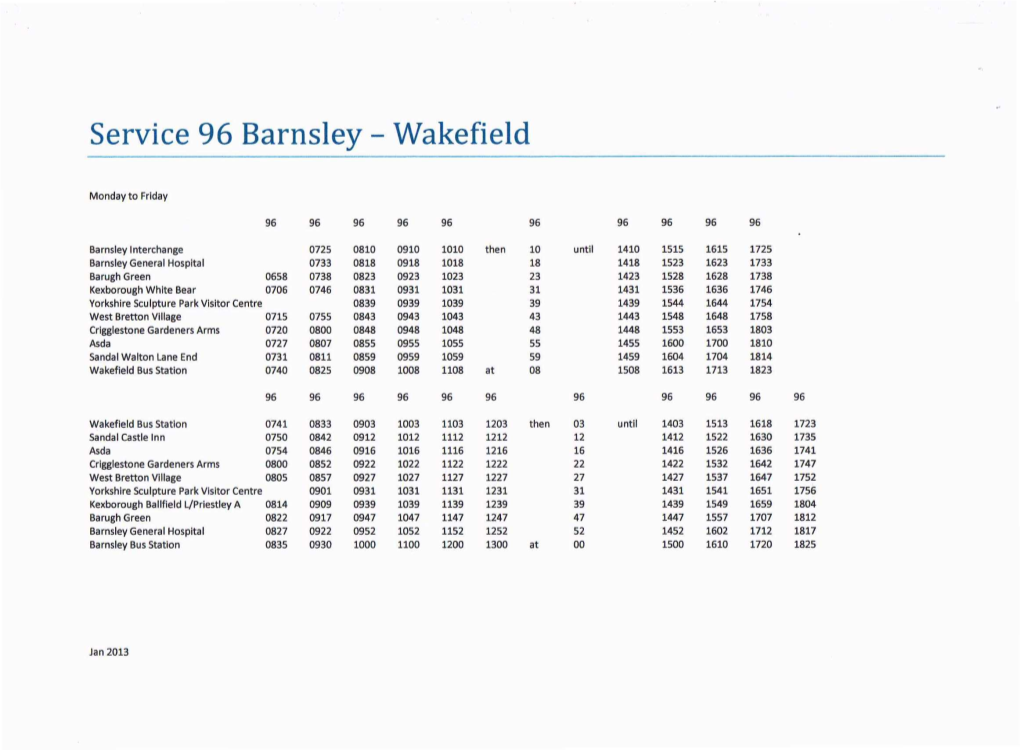 Service 96 Barnsley - Wakefield